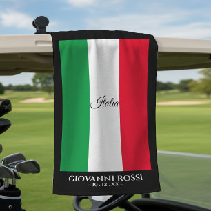 Italy Italian Flag Black Trim Name Text Italia Golf Towel