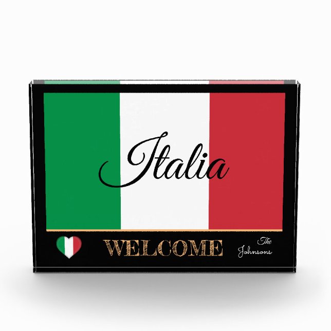 Italy & Italian Flag house / sports Welcome Photo Block (Front)
