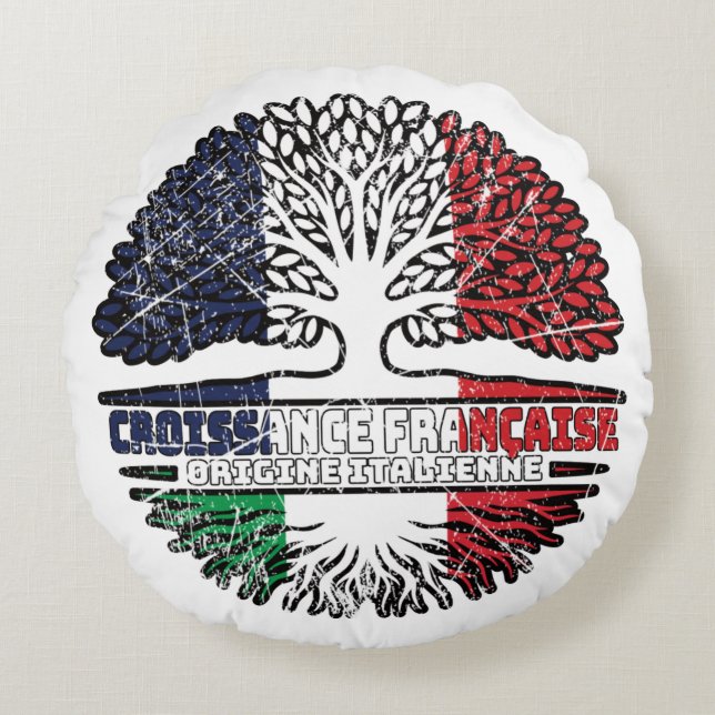 Italy Italian French France Tree Roots Flag Round Cushion (Front)