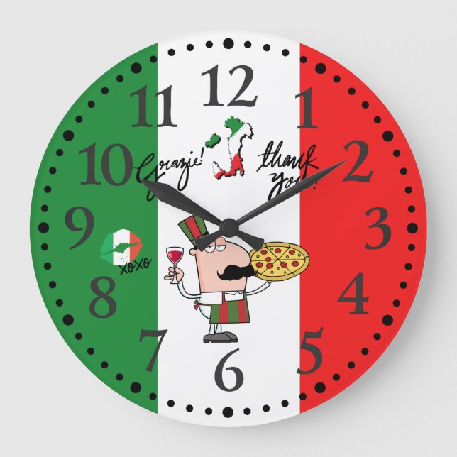 Italy Italian Grazie Pizza Wine Kiss Decor Clock (Front)