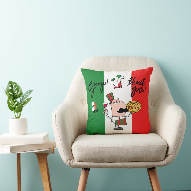 Italy Italian Grazie Pizza Wine Kiss Throw Pillow (Chair)