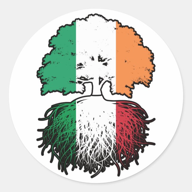 Italy Italian Irish Ireland Tree Roots Flag Classic Round Sticker (Front)