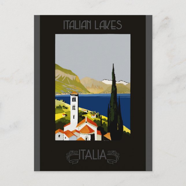 Italy Italian Lake Retro Vintage Travel Poster Postcard (Front)