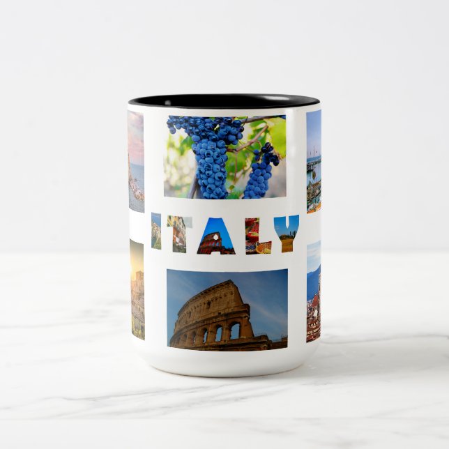 Italy Italian Vacation 6 Travel Photos Collage Two-Tone Coffee Mug (Center)