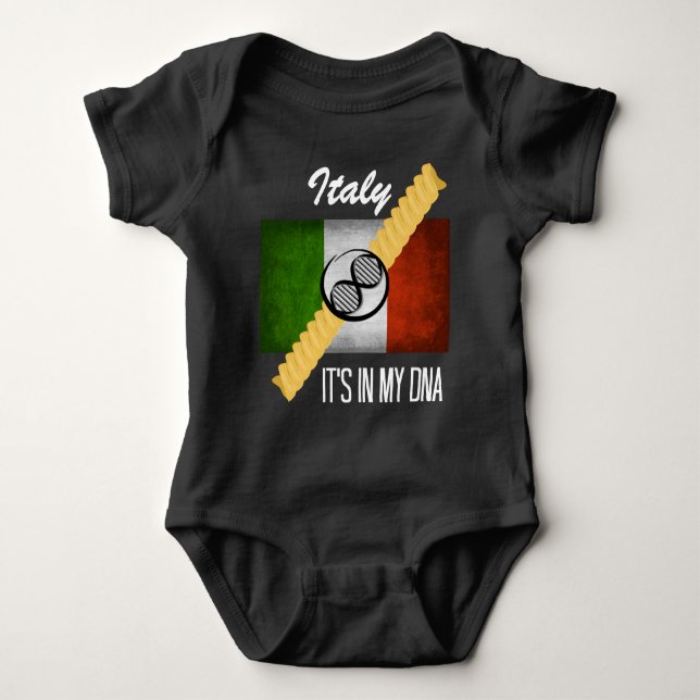 Italy It's in My DNA Molecule Italian Flag Rotini Baby Bodysuit (Front)