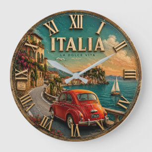Italy La Dolce Vita Vintage Coastal Mediterranean Large Clock