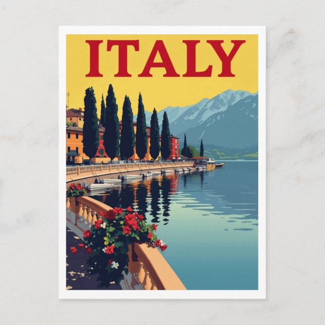 ITALY Lake View Cypress Trees Postcard (Front)
