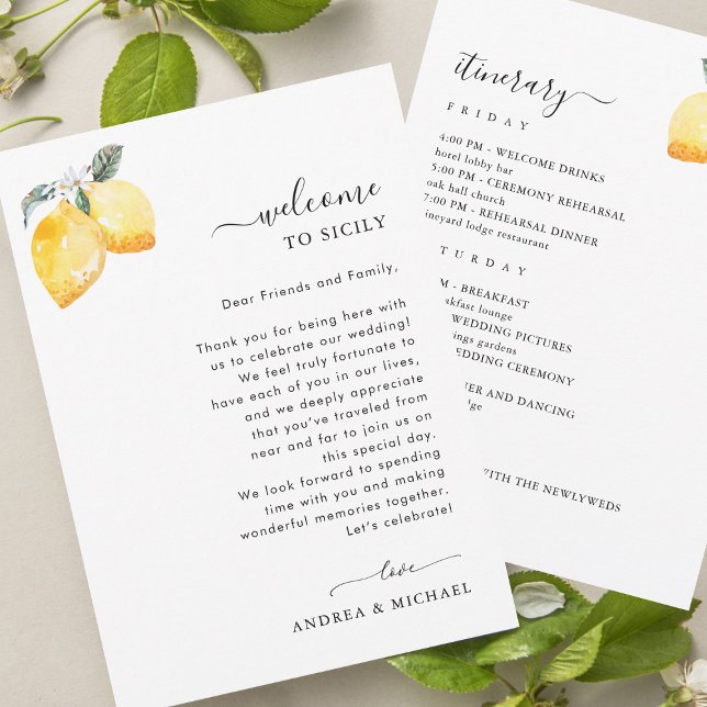 Italy Lemons Wedding Welcome Letter Itinerary Card (Creator Uploaded)