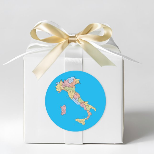Italy Map Blue Classic Round Sticker (Map of Italy Blue Sticker - Italian heritage gifts and favors)