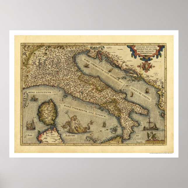 Italy Map By Ortelius 1570 Poster (Front)