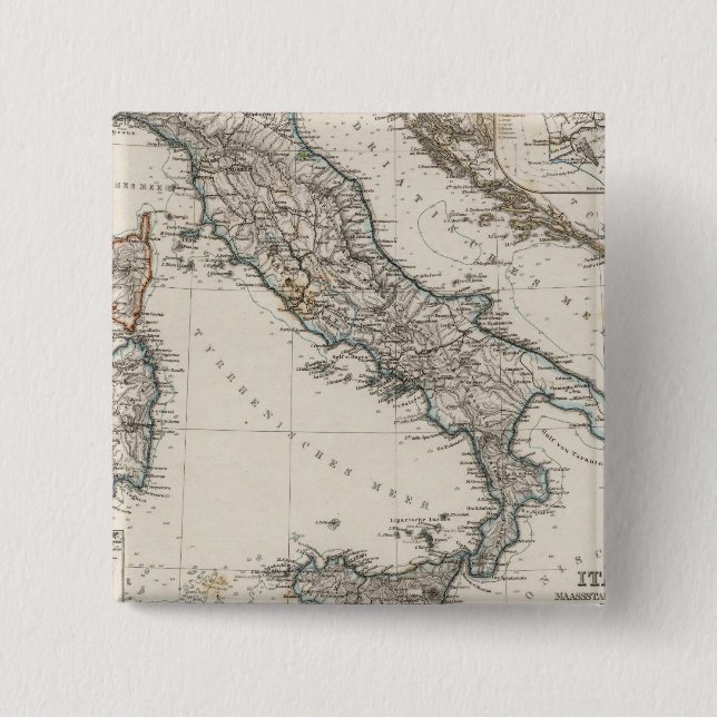 Italy Map by Stieler 15 Cm Square Badge (Front)