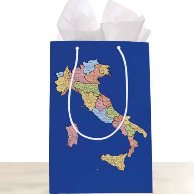 Italy Map Gift Bag – Colourful Regional Design (Map of Italy Royal Blue Gift Bag - Italian Heritage and Travel Gift)