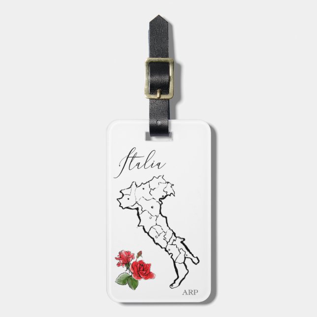 *~* Italy Map Italia Italian Language Roses Luggage Tag (Front Vertical)