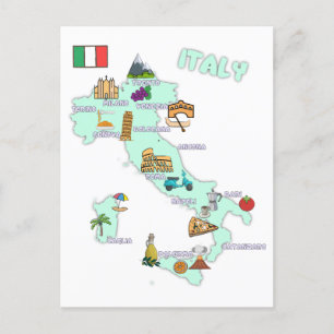 Italy Map Landmarks tourist attractions cities Postcard