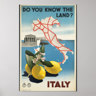 Italy Map Vintage Travel Poster