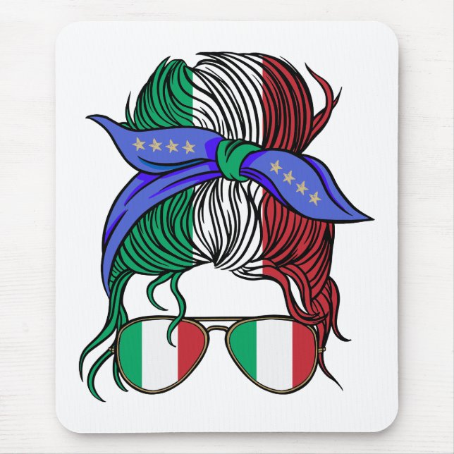 Italy messy bun with Italian Flag Mouse Pad (Front)