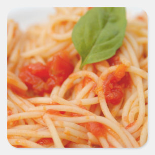 Italy, Orta, Lake Orta, spaghetti with tomato Square Sticker