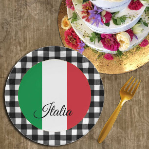 Italy Plate, buffalo plaid & Italian Flag Paper Plate