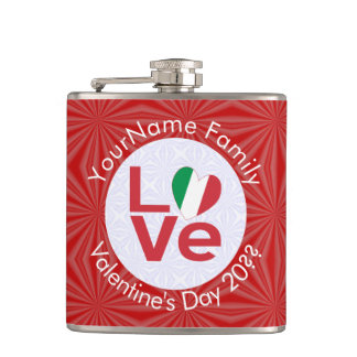 Italy Red LOVE Flag Personalised  Hip Flask