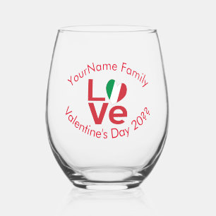 Italy Red LOVE Personalised  Stemless Wine Glass