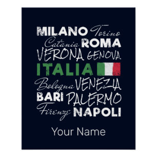 Italy Retro City And Flag Vintage Holiday Souvenir Poster