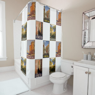 Italy retro collage vintage cities poster shower curtain