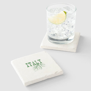 Italy Roots Green Word Art Stone Coaster