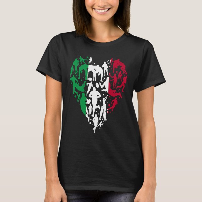 Italy Rugby Love Heart Italian Rugby Fan T-Shirt (Front)