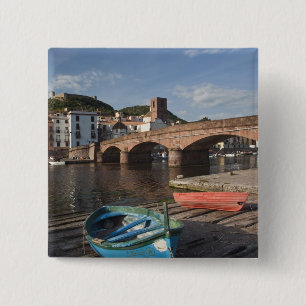 Italy, Sardinia, Bosa. Town view along Temo 15 Cm Square Badge