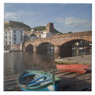 Italy, Sardinia, Bosa. Town view along Temo Ceramic Tile