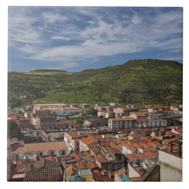 Italy, Sardinia, Bosa. Town view from Castello 2 Tile (Front)