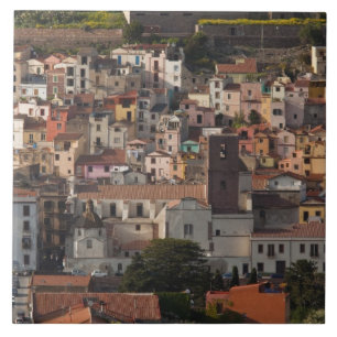 Italy, Sardinia, Bosa. Town view with Castello Ceramic Tile