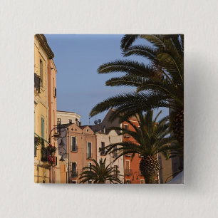 Italy, Sardinia, Cagliari. Buildings and palms 15 Cm Square Badge