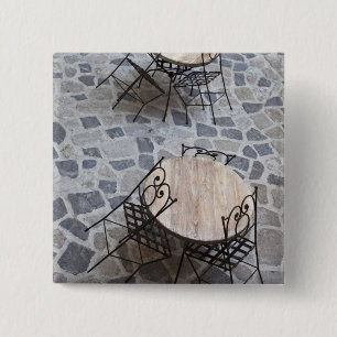 Italy, Sardinia, Castelsardo. Cafe tables. 15 Cm Square Badge