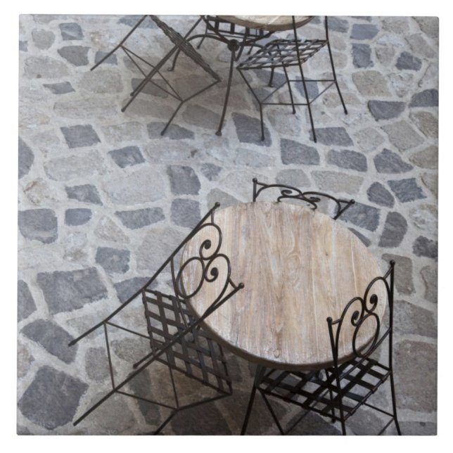 Italy, Sardinia, Castelsardo. Cafe tables. Ceramic Tile (Front)