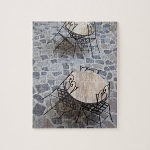 Italy, Sardinia, Castelsardo. Cafe tables. Jigsaw Puzzle