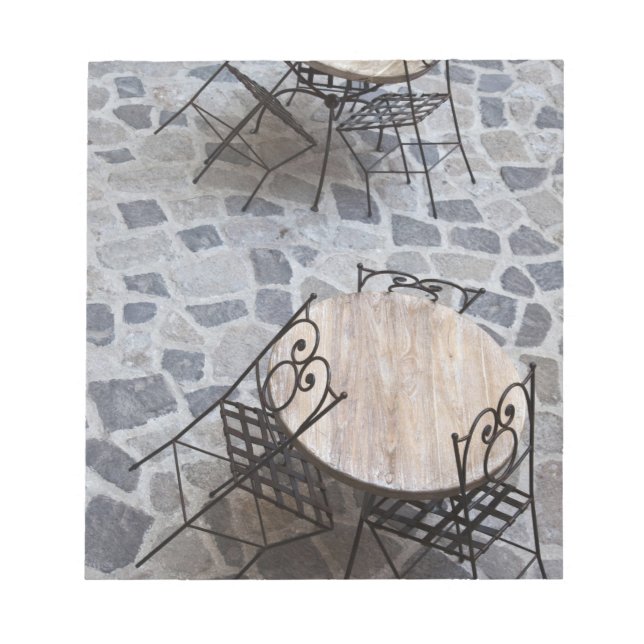 Italy, Sardinia, Castelsardo. Cafe tables. Notepad (Front)