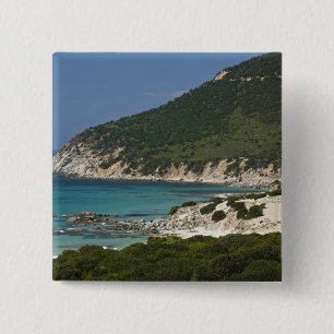Italy, Sardinia, Solanas. Beach. 15 Cm Square Badge