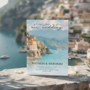 Italy Sea Amalfi Coast Watercolor Wedding Invitation