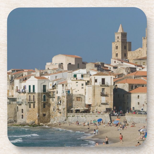 Italy, Sicily, Cefalu, Town View with Duomo from Coaster (Front)