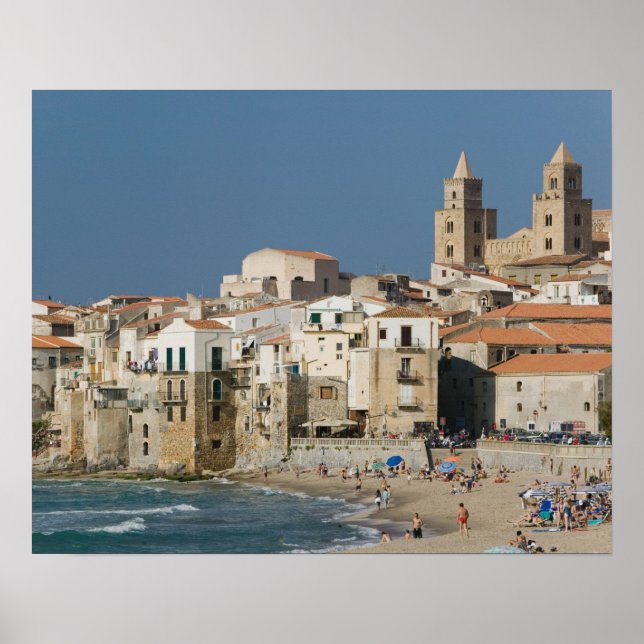 Italy, Sicily, Cefalu, Town View with Duomo from Poster (Front)