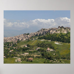 Italy, Sicily, Enna, Calascibetta, Morning View Poster