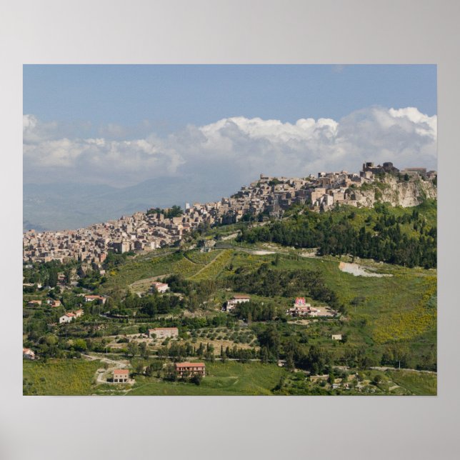 Italy, Sicily, Enna, Calascibetta, Morning View Poster (Front)