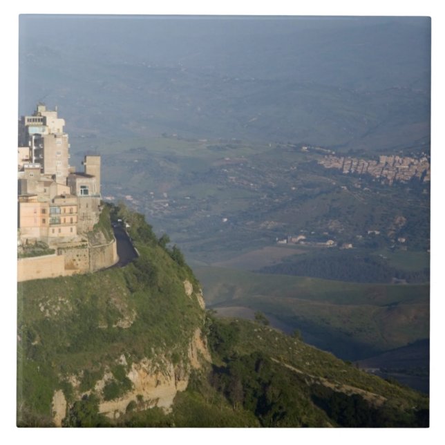 Italy, Sicily, Enna, Town View from Rocca di Ceramic Tile (Front)