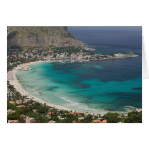 Italy, Sicily, Mondello, View of the beach from