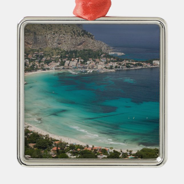Italy, Sicily, Mondello, View of the beach from Metal Ornament (Front)