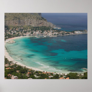 Italy, Sicily, Mondello, View of the beach from Poster
