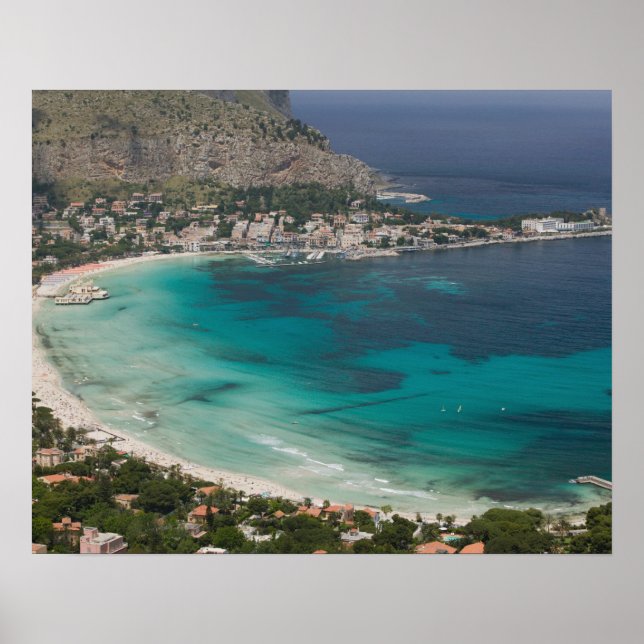 Italy, Sicily, Mondello, View of the beach from Poster (Front)