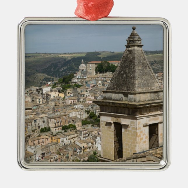 ITALY, Sicily, RAGUSA IBLA: Town View and Santa Metal Ornament (Front)