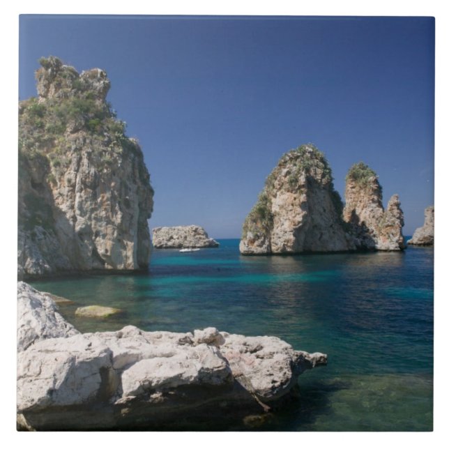 Italy, Sicily, Scopello, Rocks by Tonnara Ceramic Tile (Front)